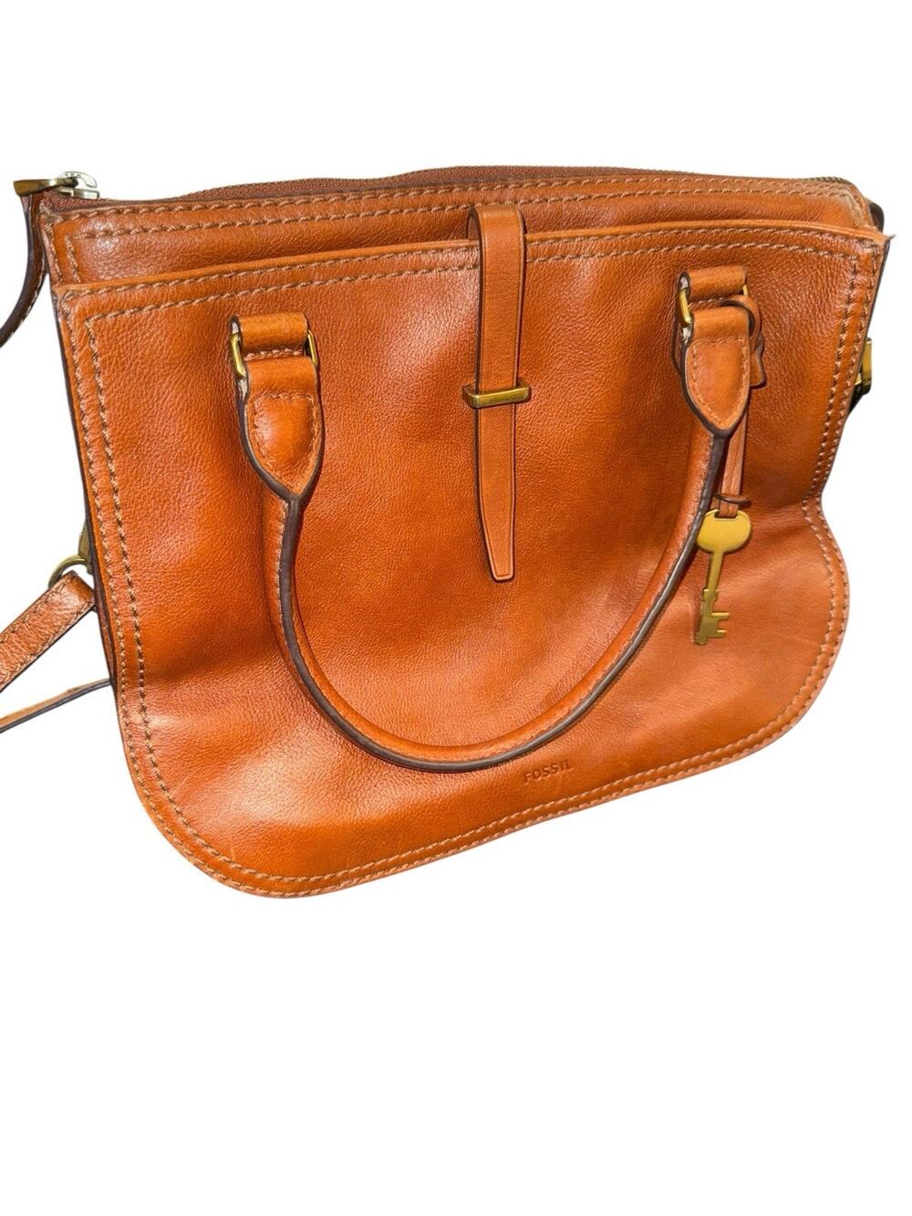 Fossil Ryder Brown Cowhide Leather Double Handles Satchel/Crossbody/Shoulder Bag